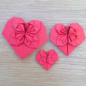 Different sized origami hearts